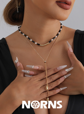 Norns欧美复古埃及风格黑金仿珍珠珠珍珠拼接长款项链流苏Y字链