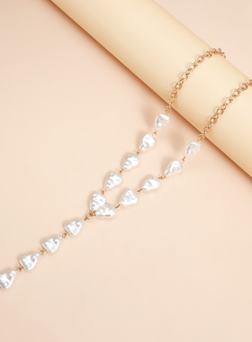 Norns欧美巴洛克扁平仿珍珠Y型项链女法式复古ins风锁骨链领带