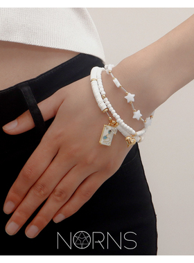 Norns希腊民族风爱情海软陶米珠滴油金属吊牌星星链条手链3件套装