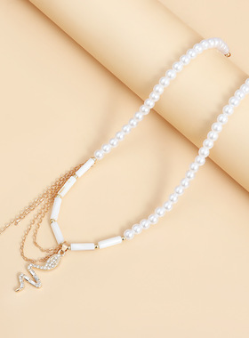 Norns欧美简约高级感蛇形吊坠流苏仿珍珠圆柱拼接锁骨链时尚项链