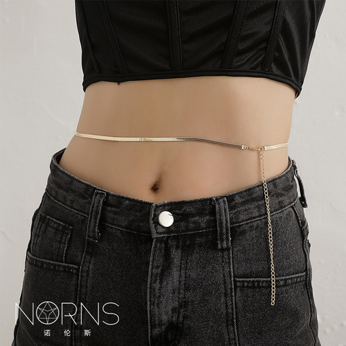 Norns合金极简简约金银蛇骨链条身体链HM配饰腰链显瘦腰带腰绳 - 图0