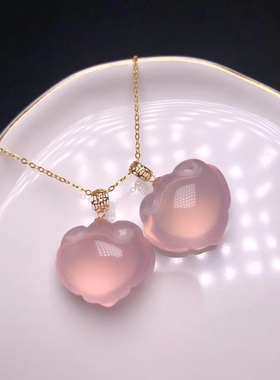 18k金镶嵌天然莫桑比克星光粉晶如意 福寿如意 称心如意21.18.12m