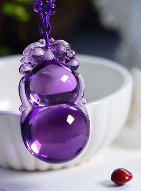 天然紫水晶双貔貅葫芦吊坠，天然️原色，晶体通透，雕工精湛