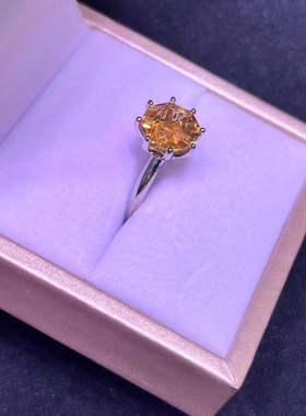 天然黄水晶圆形戒指，裸石规格10毫米，S925纯银托