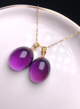 18k金扣镶嵌 紫水晶蛋面吊坠，高贵优雅  饱满圆润，佩戴转运