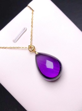 天然紫水晶18K金镶嵌扣头水滴吊坠（滴水不漏）22.16.11mm 5.1g