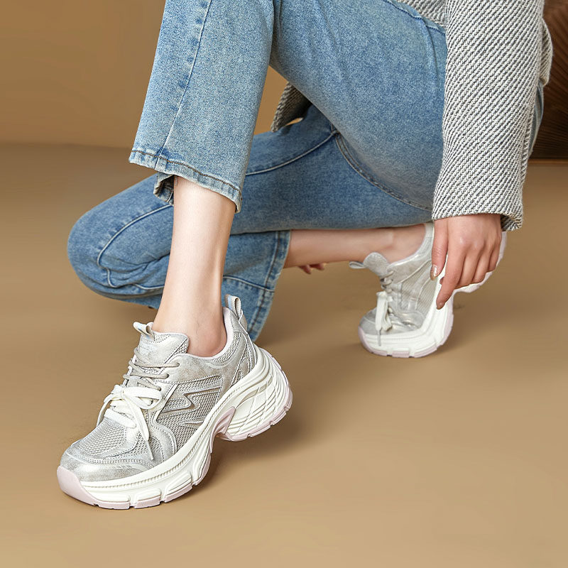 欧版内增高小个子透气老爹鞋女真皮2026新款休闲户外网鞋运动女鞋,淘宝优惠券,粉丝福利购,淘宝优惠卷