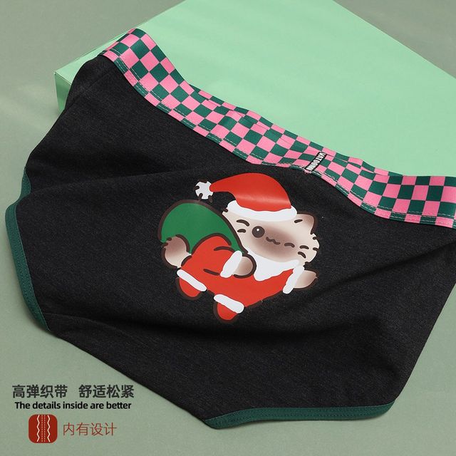 Flower color women's mid-waist briefs with Christmas print