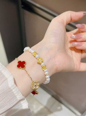 七夕限定！足金999点钻星星+天然珍珠手串 （送玫瑰花+公主金牌）