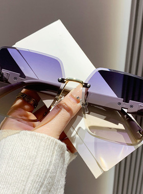 2025新款无框双色渐变高级感女款开车墨镜时尚潮流抖音网红太阳镜