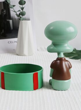 创意收银前台果盘糖果盘 树脂工艺品 蹲坐章鱼哥托盘摆件