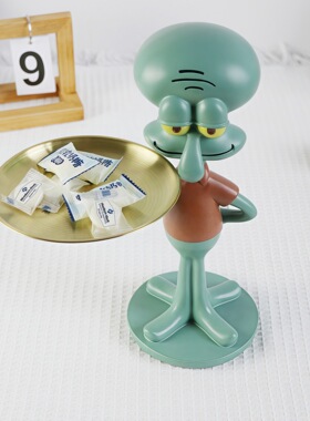 卡通网红章鱼哥托盘 收银前台创意收纳摆件 站立章鱼哥树脂工艺品