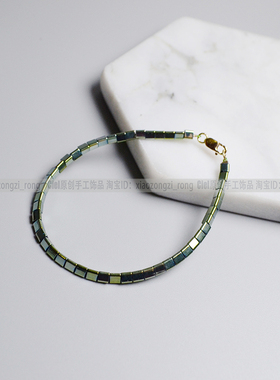 Ciel原创天然黑胆石手链亮绿色
