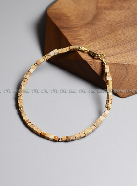 Ciel原创天然手工木化石手链图画石2.8mm方块珠手串脚链项链男女