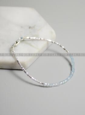 天然海蓝宝+925纯银方片手链