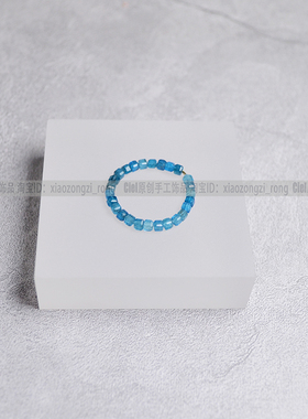天然蓝透辉石戒指2.5mm方糖珠女