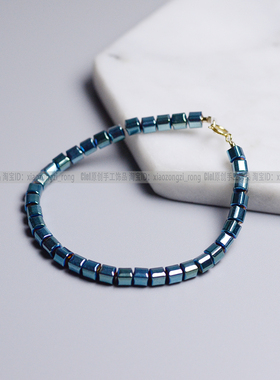 Ciel原创手工黑胆石手链4mm方块