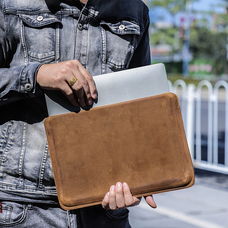 适用2022新款macbookpro14.2保护套壳疯马皮苹果笔记本内胆包真皮