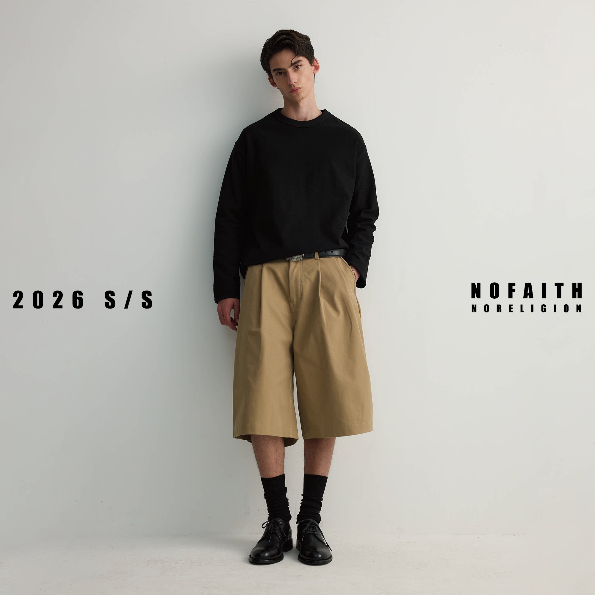NOFAITH纯色休闲裤男夏季复古百搭直筒短款宽松休闲七分裤无信仰