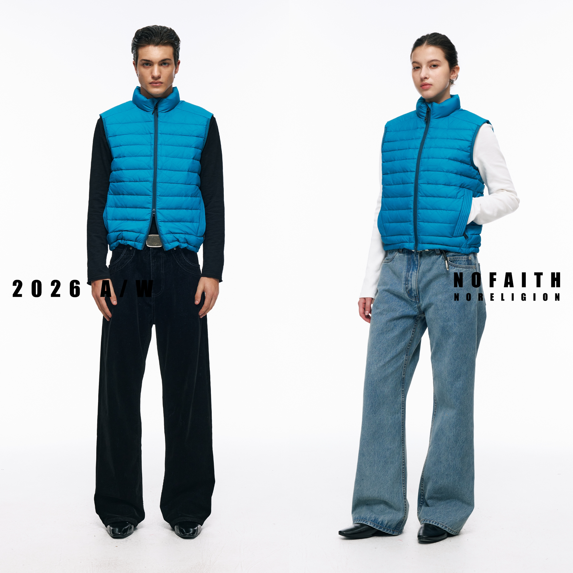 NOFAITH ribs down vest 90% duck down stand collar down jacket retro couple cleanfit jacket 4709