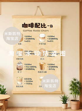 原创小红书推荐咖啡图鉴表热量咖啡角挂画美式咖啡厅装饰布置墙面