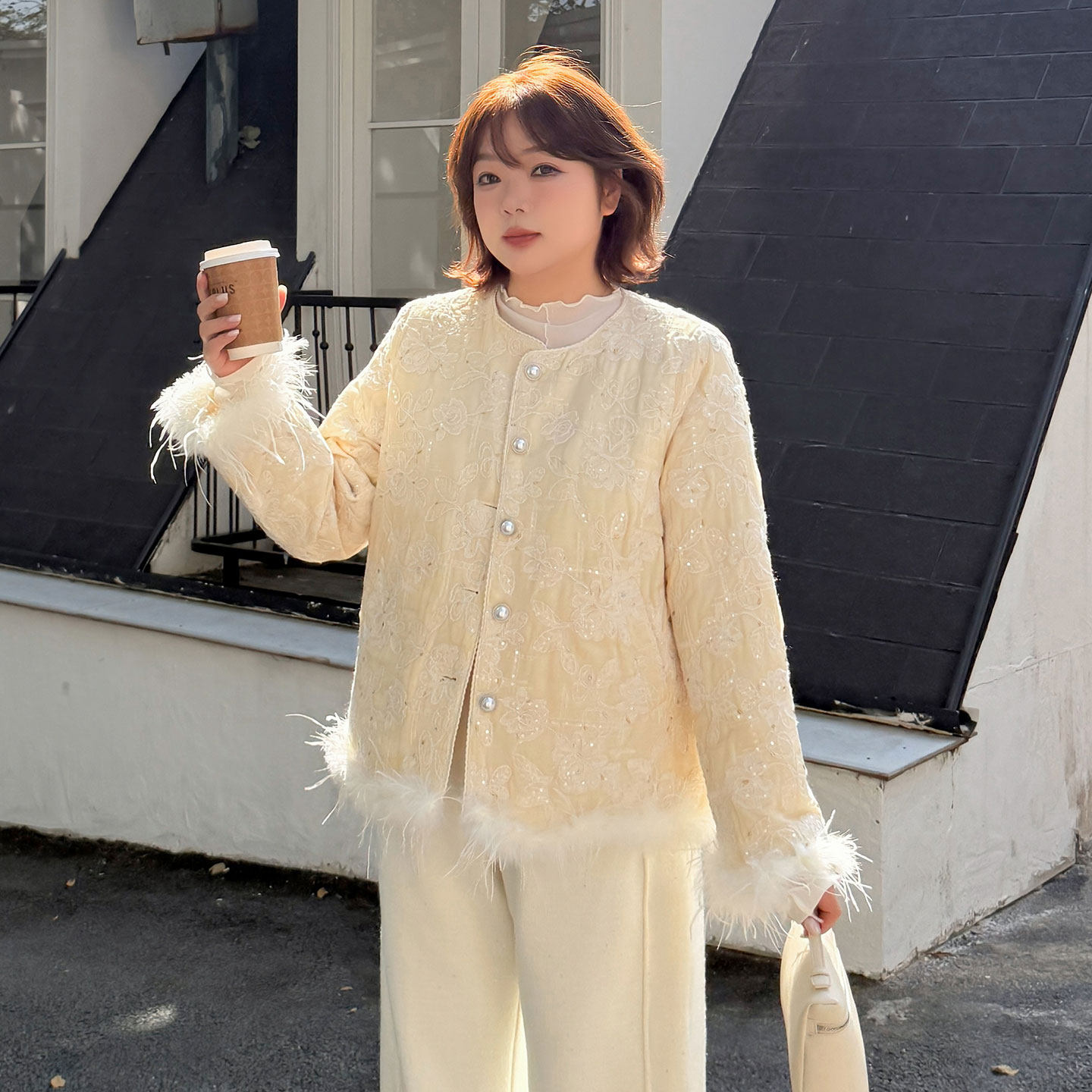 新中式外套2025冬季新款220斤胖mm大码气质显瘦夹棉保暖毛边外套,淘宝优惠券,粉丝福利购,淘宝优惠卷