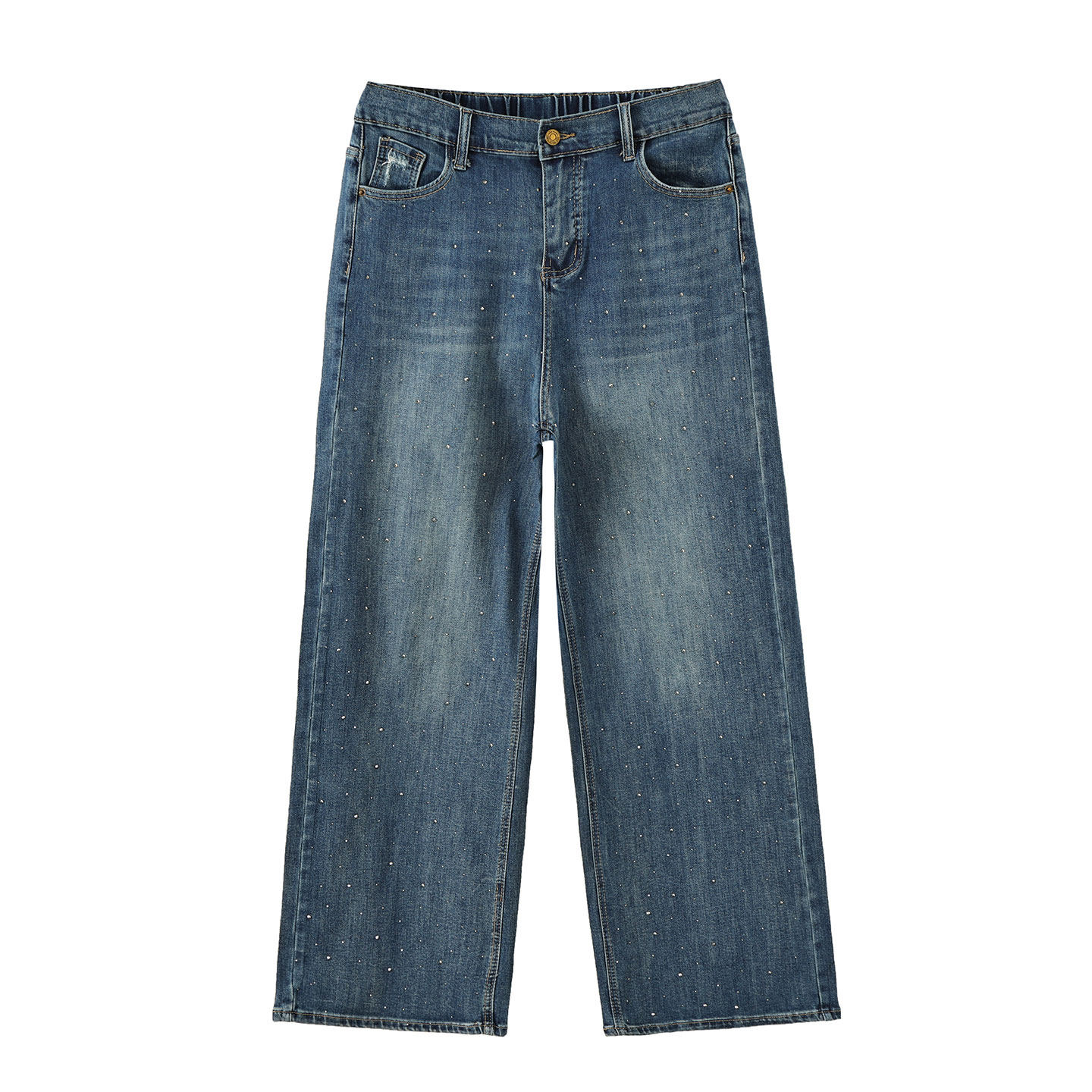 蓝色牛仔裤2026春季新款220斤胖mm大码韩版高腰烫钻宽松显瘦长裤,淘宝优惠券,粉丝福利购,淘宝优惠卷