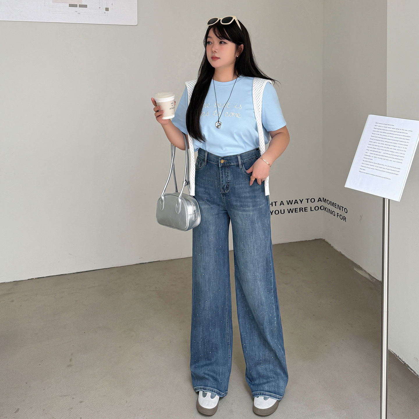 蓝色牛仔裤2026春季新款220斤胖mm大码韩版高腰烫钻宽松显瘦长裤,淘宝优惠券,粉丝福利购,淘宝优惠卷