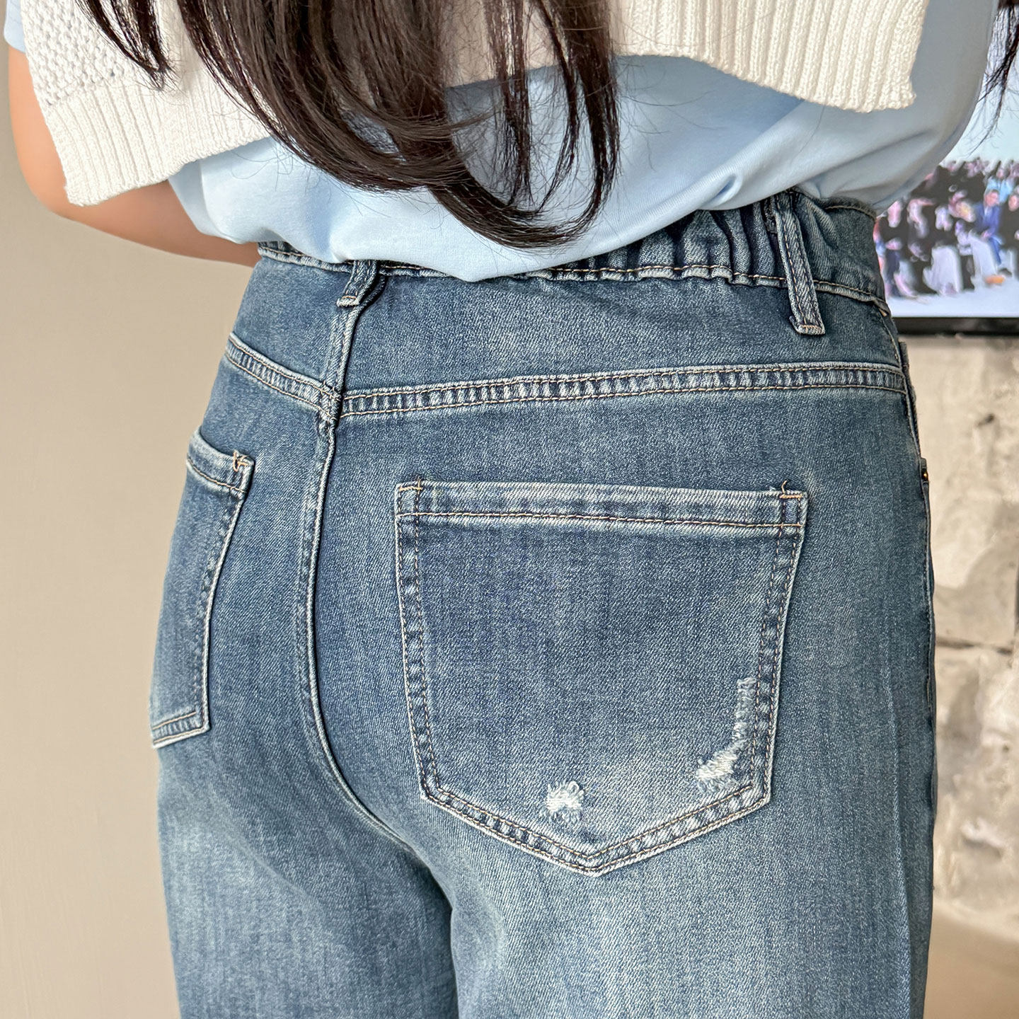 蓝色牛仔裤2026春季新款220斤胖mm大码韩版高腰烫钻宽松显瘦长裤,淘宝优惠券,粉丝福利购,淘宝优惠卷