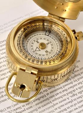 印度进口新款纯铜西洋日晷罗盘指南针商务摆件航海指北针带水平仪