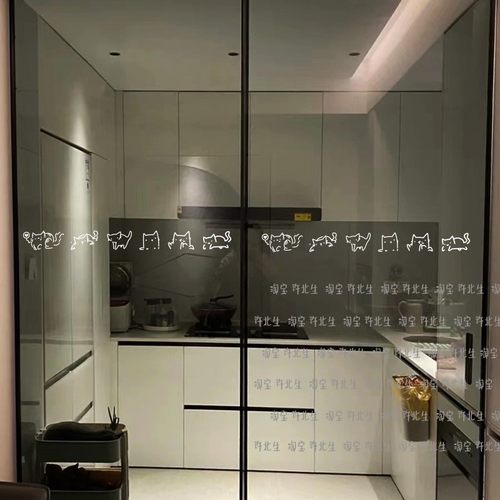 六只猫咪简笔画玻璃门贴纸 咖啡服装店厨房门玻璃移门腰线防撞贴 - 图2