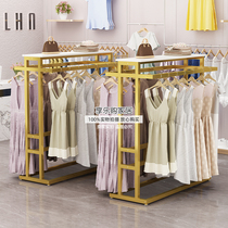 Clothing Store Middle Island Rack Landing Show Shelf Men and women Clothing Home Clothes Hat Rack Thickened double-row hanger with wheel