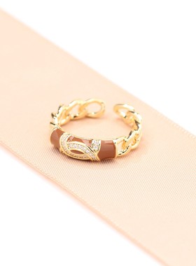 美拉德风气质斑马纹滴油食指戒女