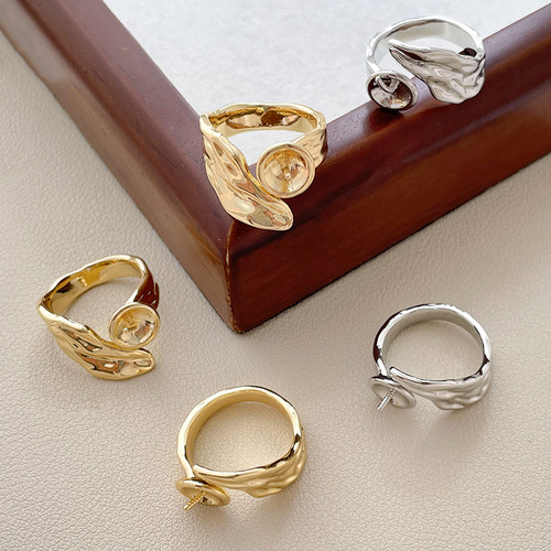 14k包金保色镀真金巴洛克不规则珍珠戒指托diy手工饰品戒指配件 - 图1