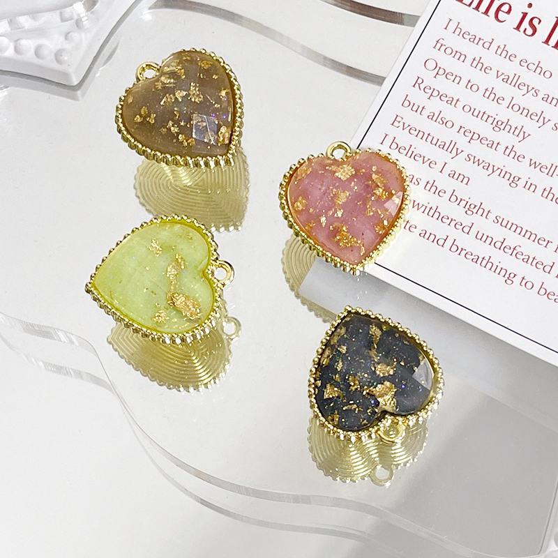 DIY饰品配件韩国合金内镶金箔爱心圆水滴几何耳坠项链吊坠挂件 - 图0