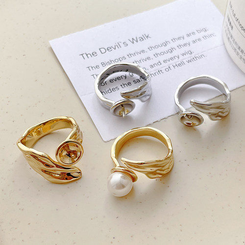 14k包金保色镀真金巴洛克不规则珍珠戒指托diy手工饰品戒指配件 - 图0