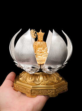 客厅花开见佛桌面摆件铜质鎏银