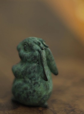 四喜器物可爱复古纯铜许愿小兔子线香插茶宠仙兔摆件礼盒
