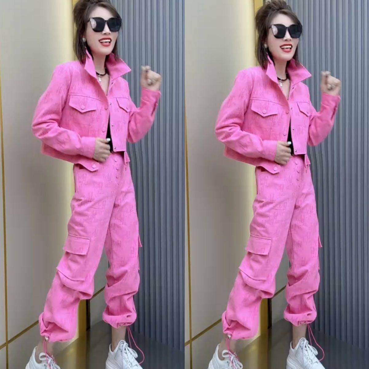 2026潮牌爆款粉色年轻牛仔工装两件套时尚洋气短外套散腿裤可抽绳,淘宝优惠券,粉丝福利购,淘宝优惠卷