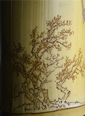 竹刻名家 王徐作品 清浅刻竹笔筒《风雨归舟》竹雕笔筒 清玩 孤品