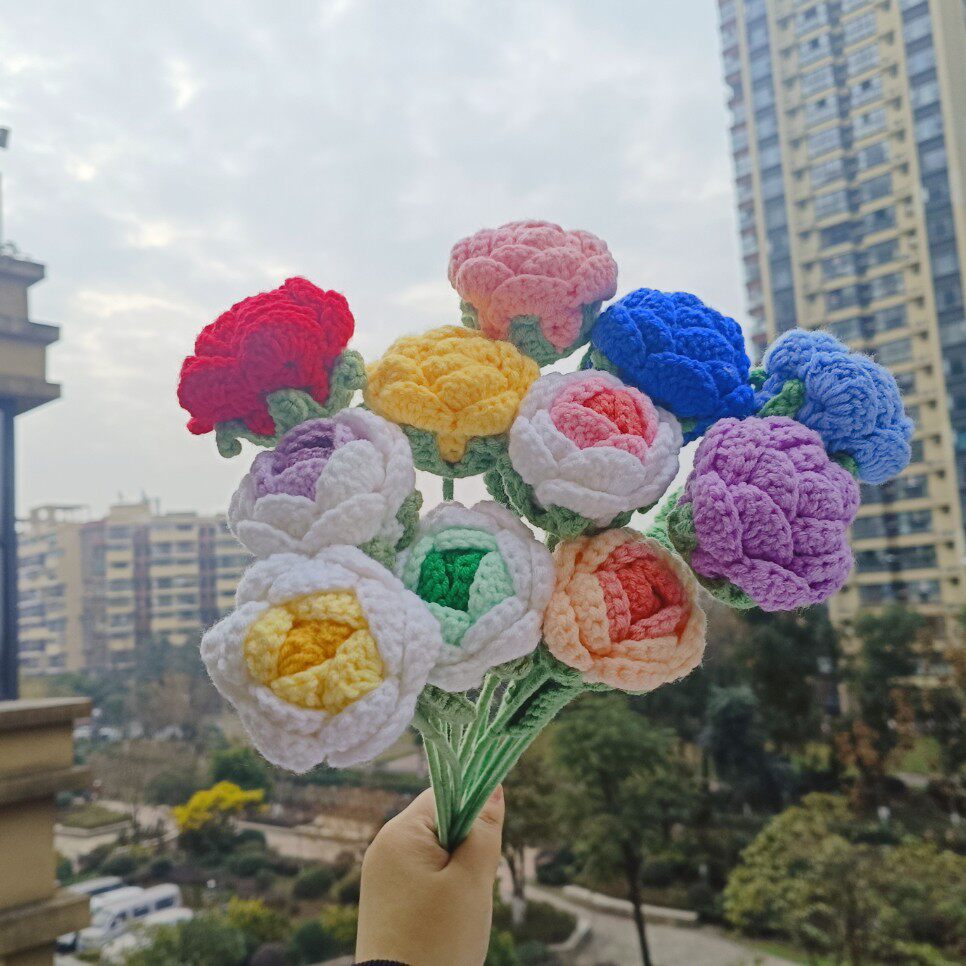 清仓纯手工成品毛线钩编渐变玫瑰单支花束情人节母亲节创意礼品