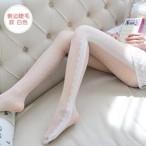 日本JMY春夏超薄奶白色提花丝袜 蕾丝透肉连裤袜仙女美腿打底袜子 - 图0