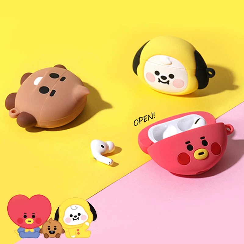 Корейский BT21 кейс/защита для наушников Apple AirPods Pro, защитная оболочка 3 милых силиконовых пластиковых чехла Bluetooth три поколения BTS мягкий чехол для AirPods3