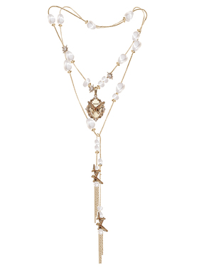 珍珠蝴蝶流苏长款项链个性叠戴