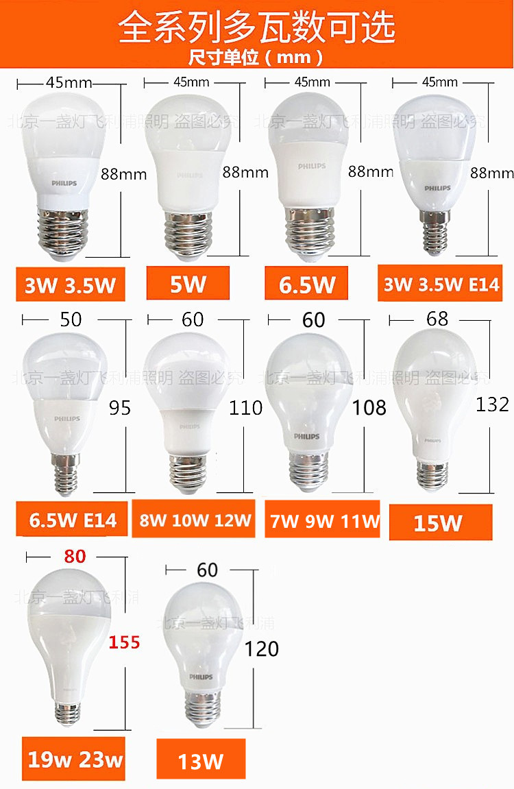 飞利浦led灯泡e27e14大小螺口节能球泡3W5W6.5W9W24W家用超亮光源 - 图3