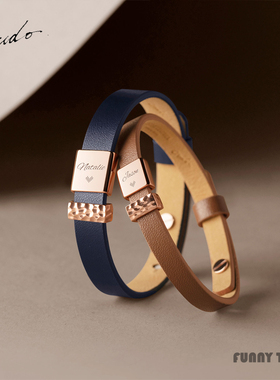 Crudo纯银皮革情侣手链