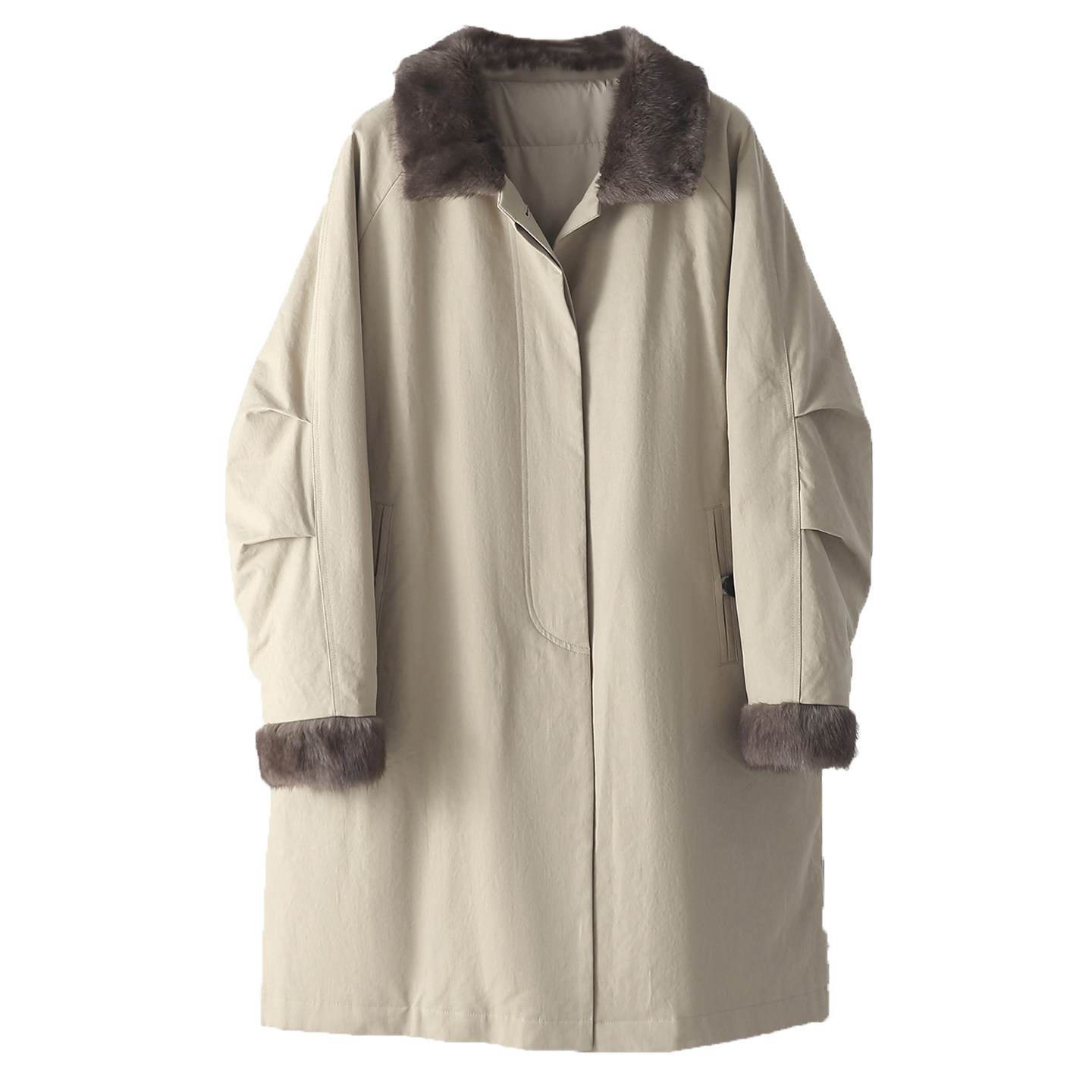 巴恩风鹅绒羽绒服女中长款2025冬季新款外套青根貂毛领皮草派克服,淘宝优惠券,粉丝福利购,淘宝优惠卷