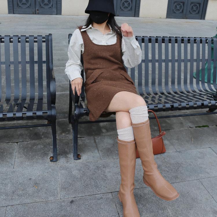 左方露原创设计咖色亮片小个子背心裙秋冬叠穿斜插口袋短款连衣裙 - 图3