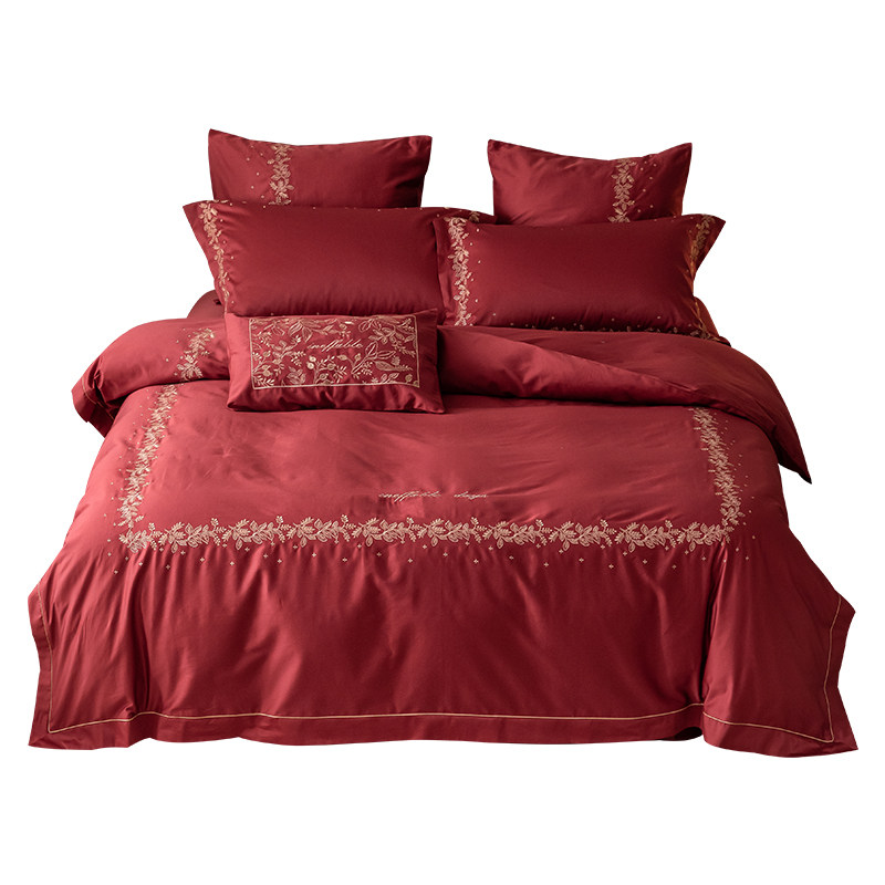 在耳边全棉长绒棉100S贡缎婚庆床上用品红色床品刺绣结婚四件套件,淘宝优惠券,粉丝福利购,淘宝优惠卷