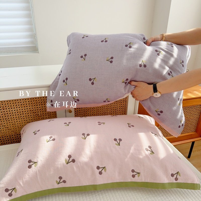 小樱桃｜全棉纱布枕巾纯棉吸汗透气枕头巾防头油成人家用一对装,淘宝优惠券,粉丝福利购,淘宝优惠卷